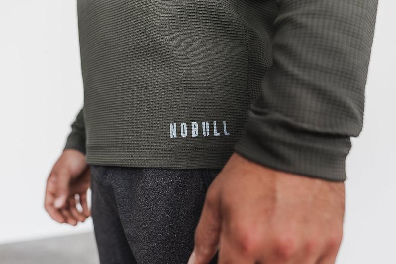 Men's Nobull Waffle Long Sleeve Olive | SG Z2527U